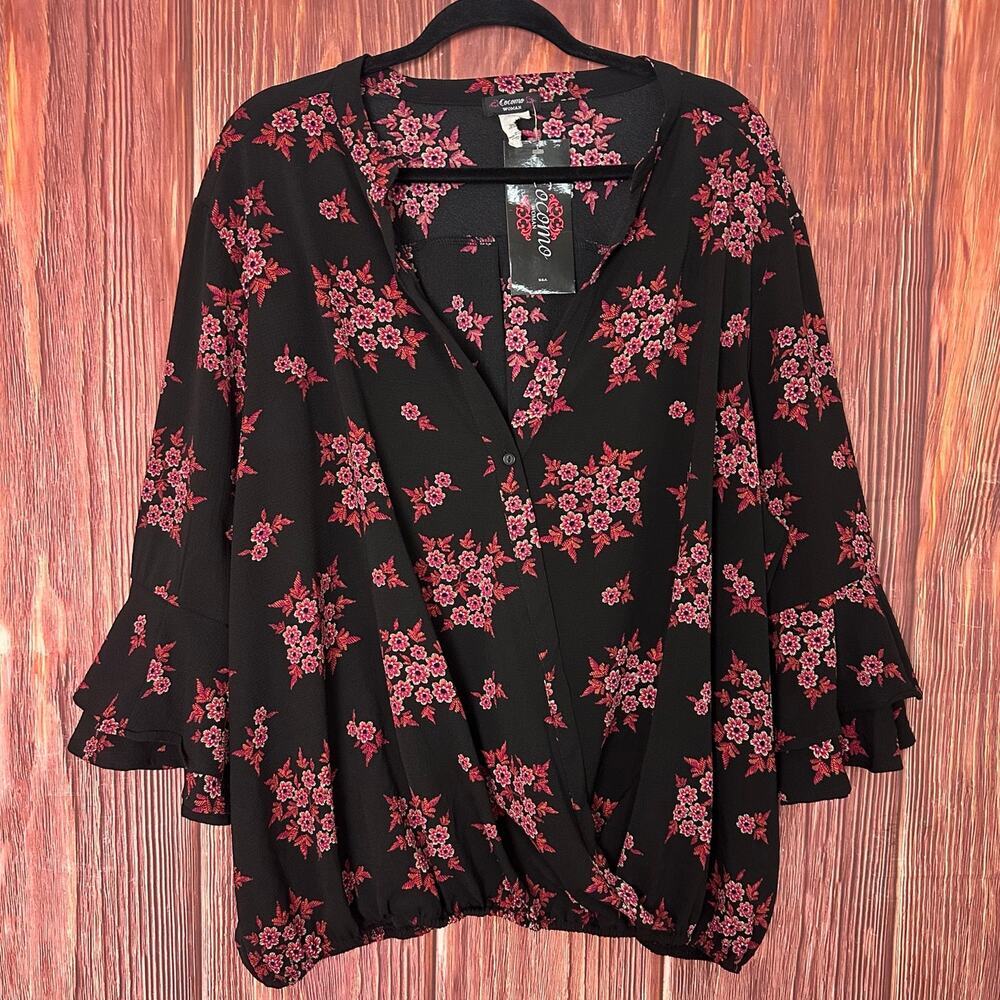 Cocomo Floral Faux Wrap Top Plus Size 3X NWT Blouse